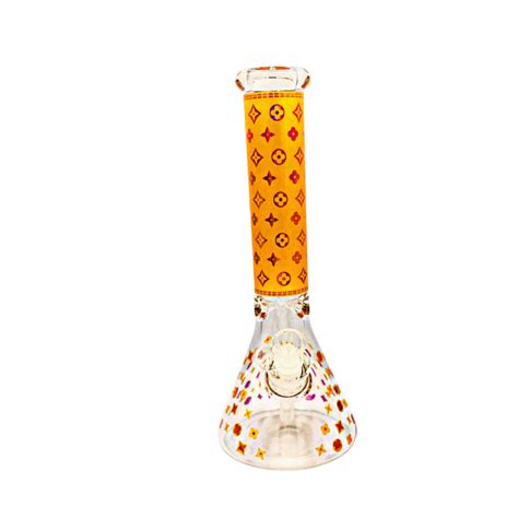 Lv Louis Vuitton Themed Gold Diamond Beaker Glass Bong